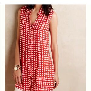 Anthro Red Gingham Button Down Sleeveless Top Cottagecore L Farmer Market Picnic